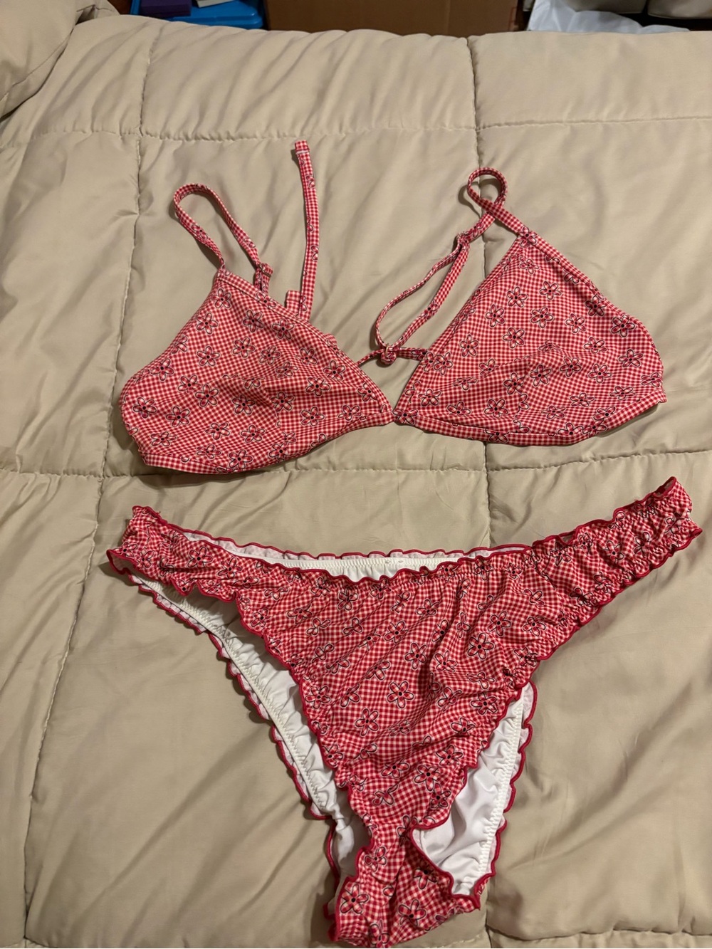 Victoria's Secret Red Gingham Floral Triangle Bikini